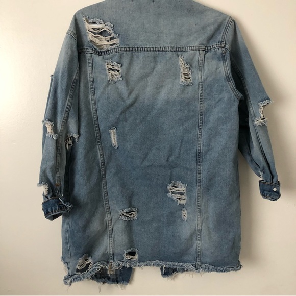 Oversized Distressed Denim Jacket - Picture 2 of 6
